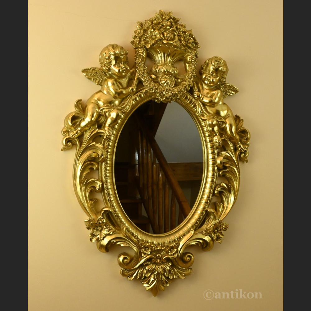Lustro barokowe złote z amorkami 