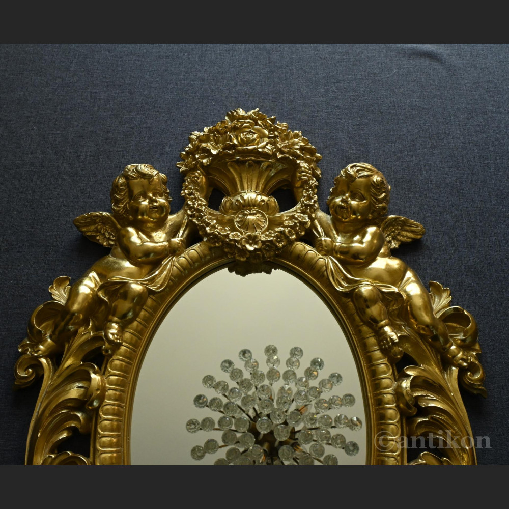 Lustro barokowe złote z amorkami 