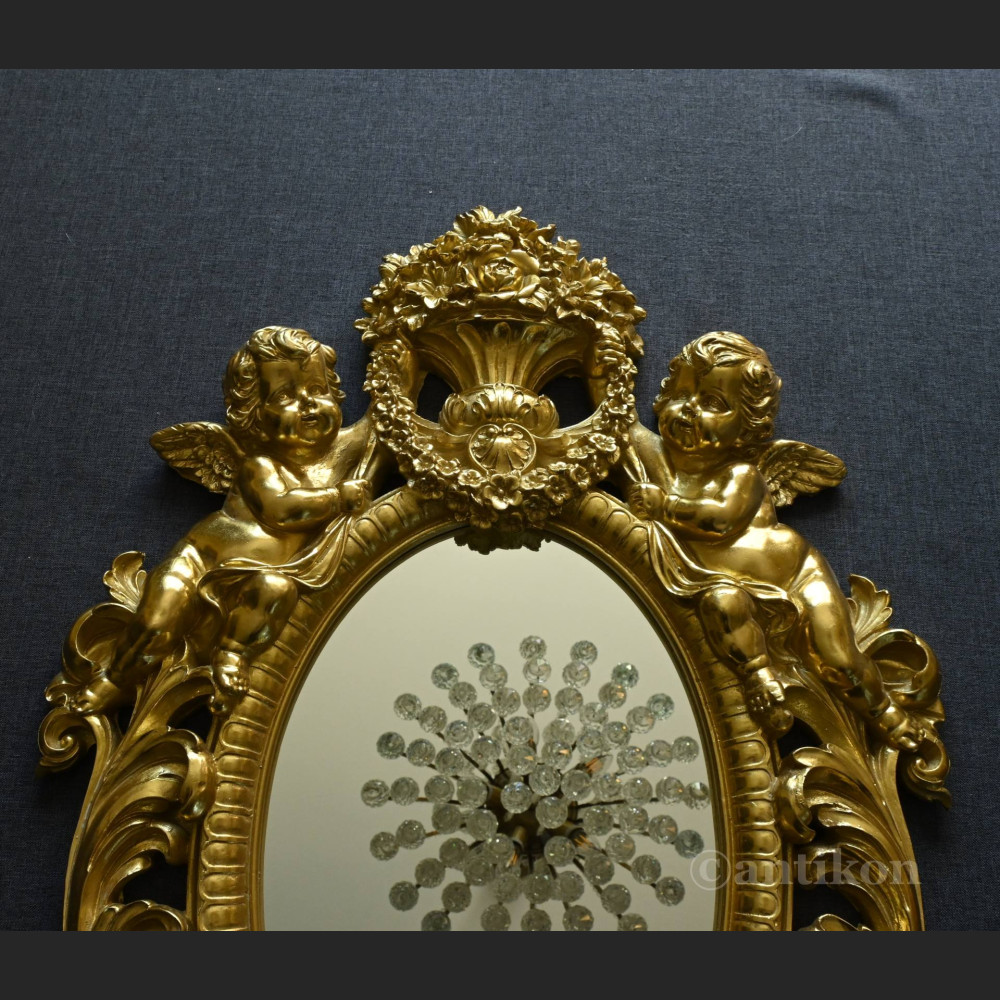 Lustro barokowe złote z amorkami 