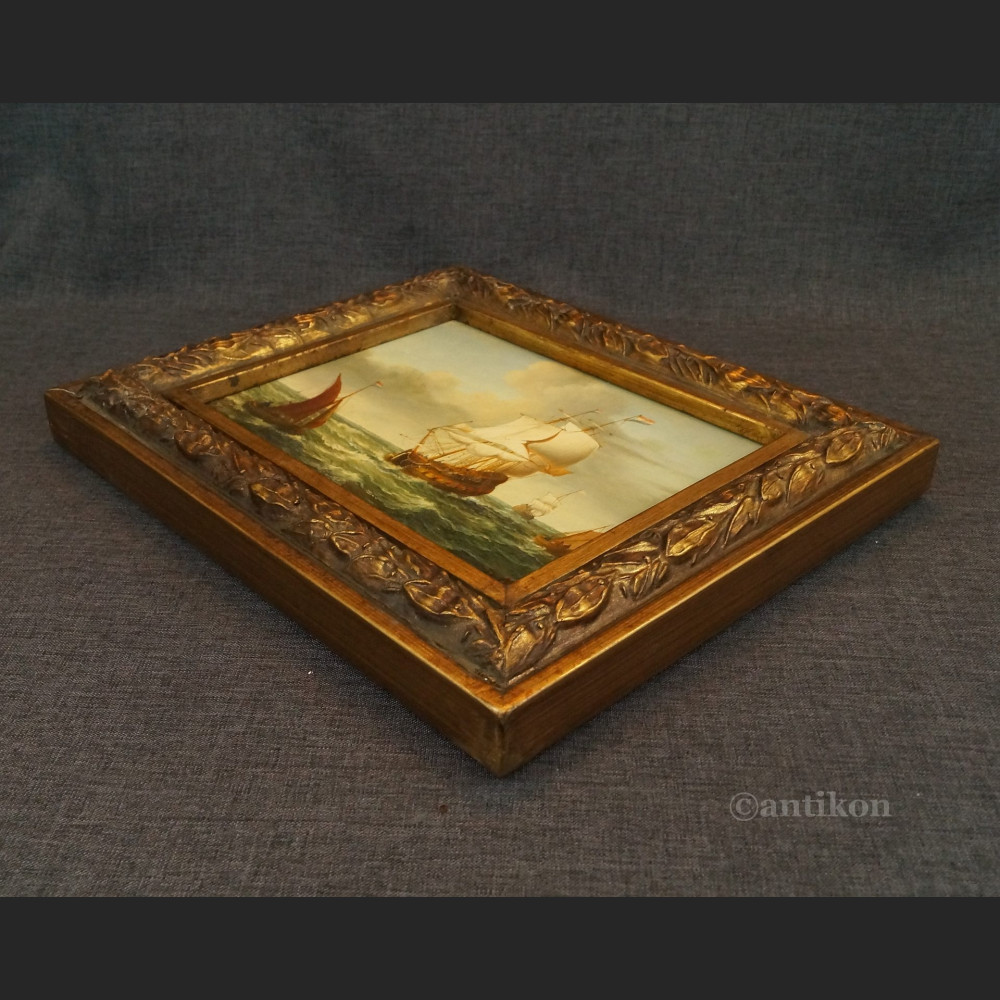 Miniatura z żaglowcami obraz na desce Miniatura z żaglowcami obraz na desce