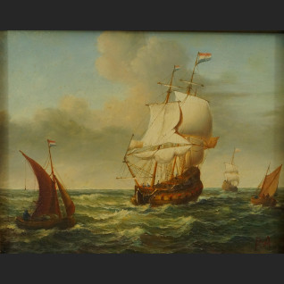 Miniatura z żaglowcami obraz na desce Miniatura z żaglowcami obraz na desce