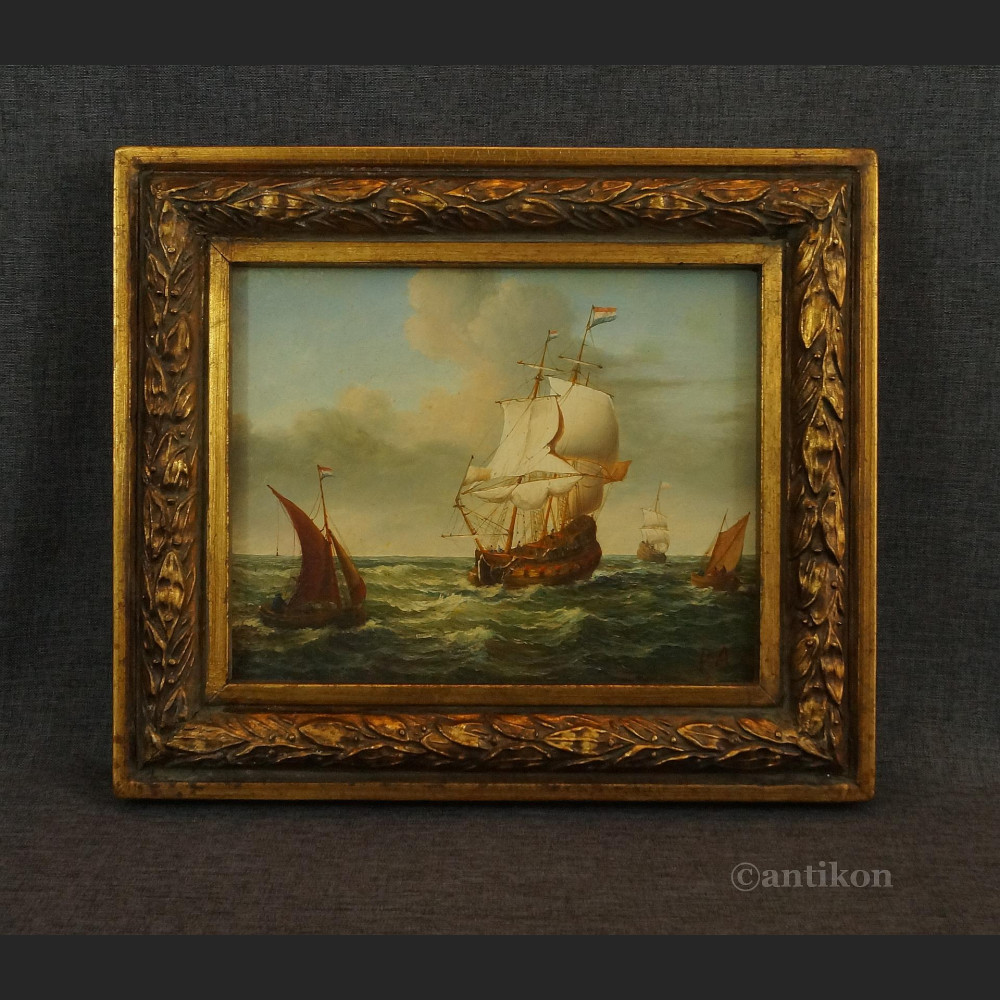 Miniatura z żaglowcami obraz na desce Miniatura z żaglowcami obraz na desce