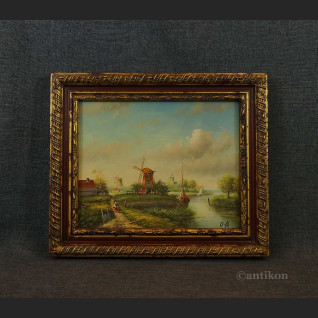 Wiejski widok z wiatrakami obraz w ramie 