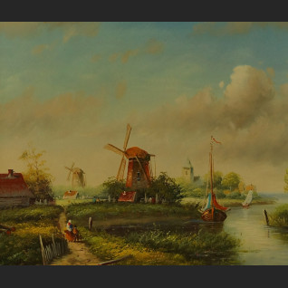 Wiejski widok z wiatrakami obraz w ramie 