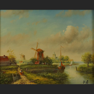 Wiejski widok z wiatrakami obraz w ramie 