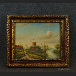 Wiejski widok z wiatrakami obraz w ramie 