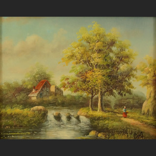 Sielanka wiejska obraz z wodospadem  Sielanka wiejska obraz z wodospadem