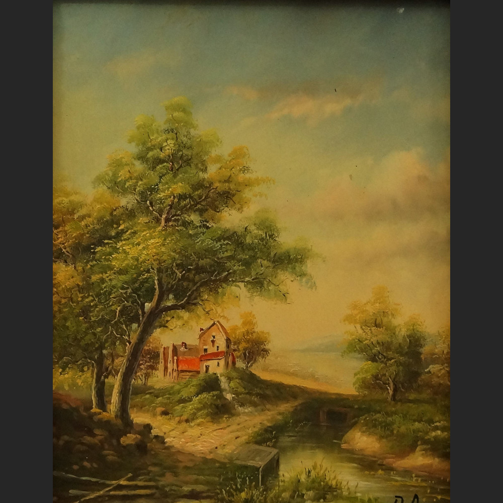 Wieś obraz olejny piękna miniatura Wieś obraz olejny piękna miniatura