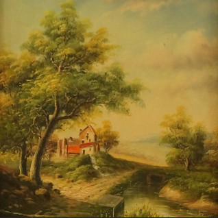 Wieś obraz olejny piękna miniatura Wieś obraz olejny piękna miniatura