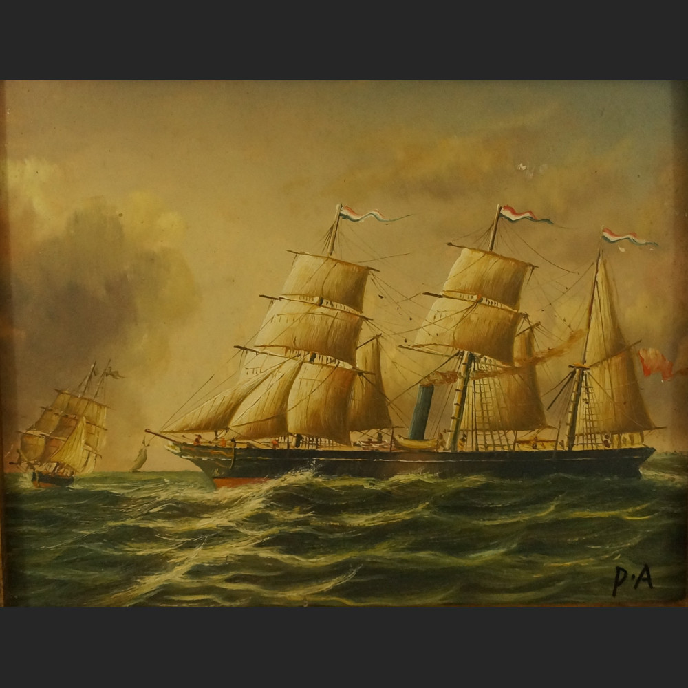 Trójmasztowiec na morzu obraz olejny 