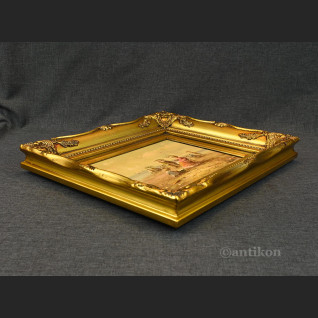 Obraz ludzie na plaży impresja w złotej ramie  Obraz ludzie na plaży impresja w złotej ramie