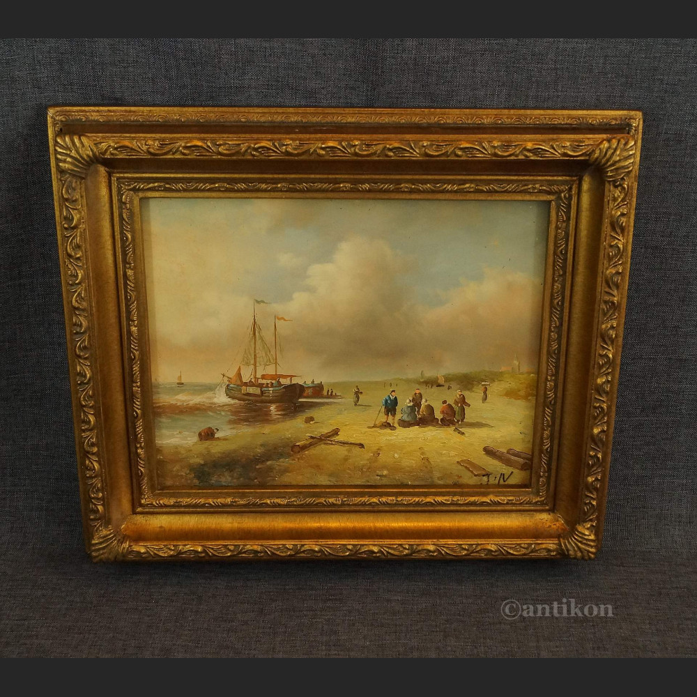 Obraz olejny wioska rybacka malarstwo 