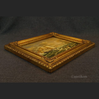 Obraz żaglowiec na morzu miniatura olejna 