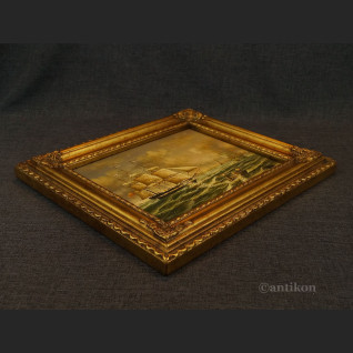 Obraz żaglowiec na morzu miniatura olejna 