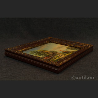 Pejzaż wiejski miniatura olejna na desce Pejzaż wiejski miniatura olejna na desce