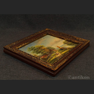 Pejzaż wiejski miniatura olejna na desce Pejzaż wiejski miniatura olejna na desce