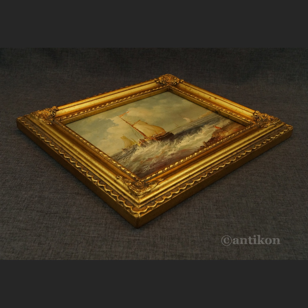 Pejzaż morski w miniaturze olej na desce 