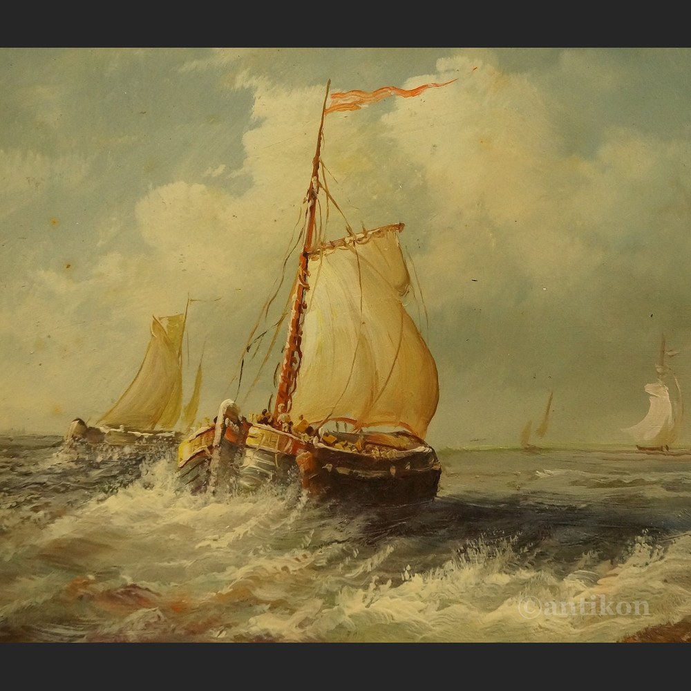 Pejzaż morski w miniaturze olej na desce 