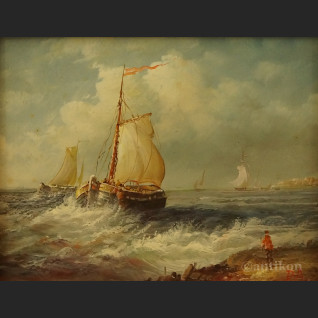 Pejzaż morski w miniaturze olej na desce 