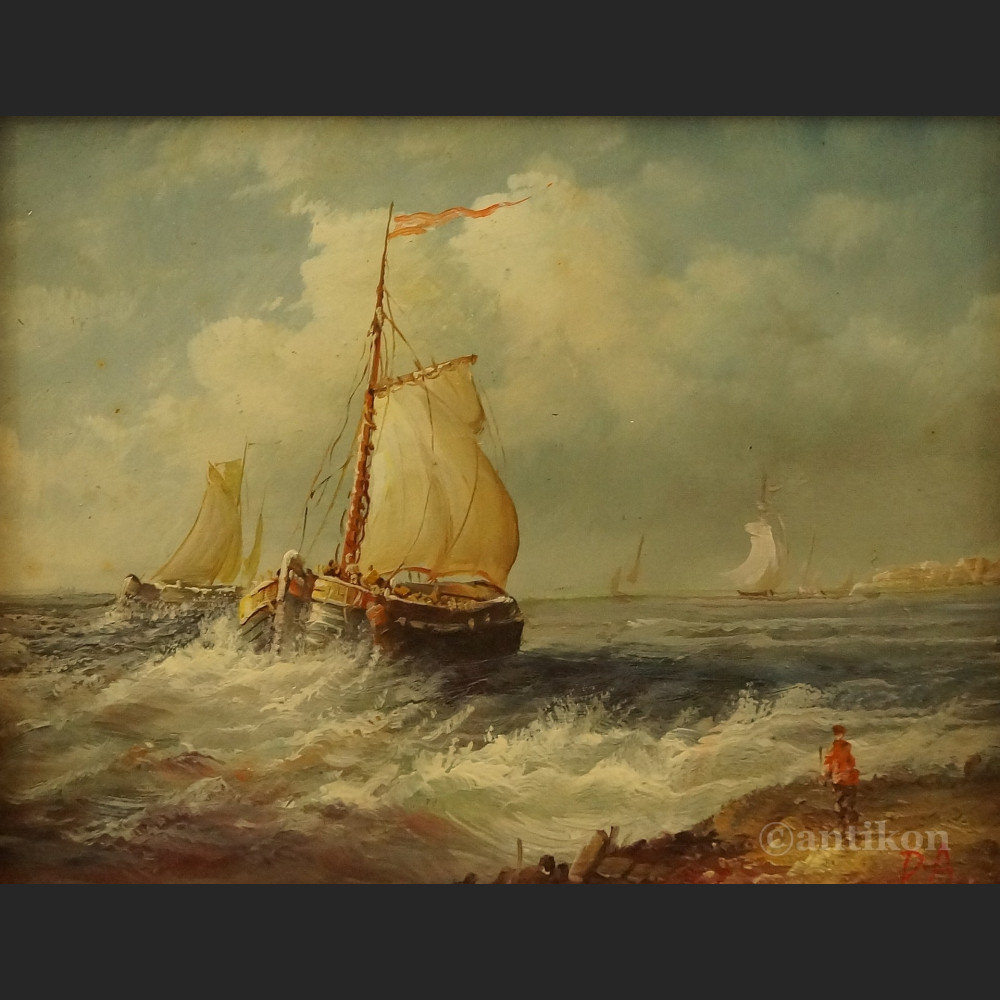 Pejzaż morski w miniaturze olej na desce 