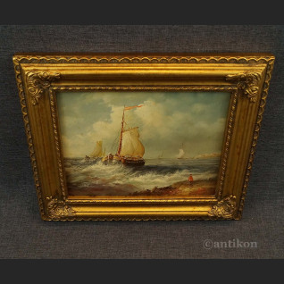 Pejzaż morski w miniaturze olej na desce 