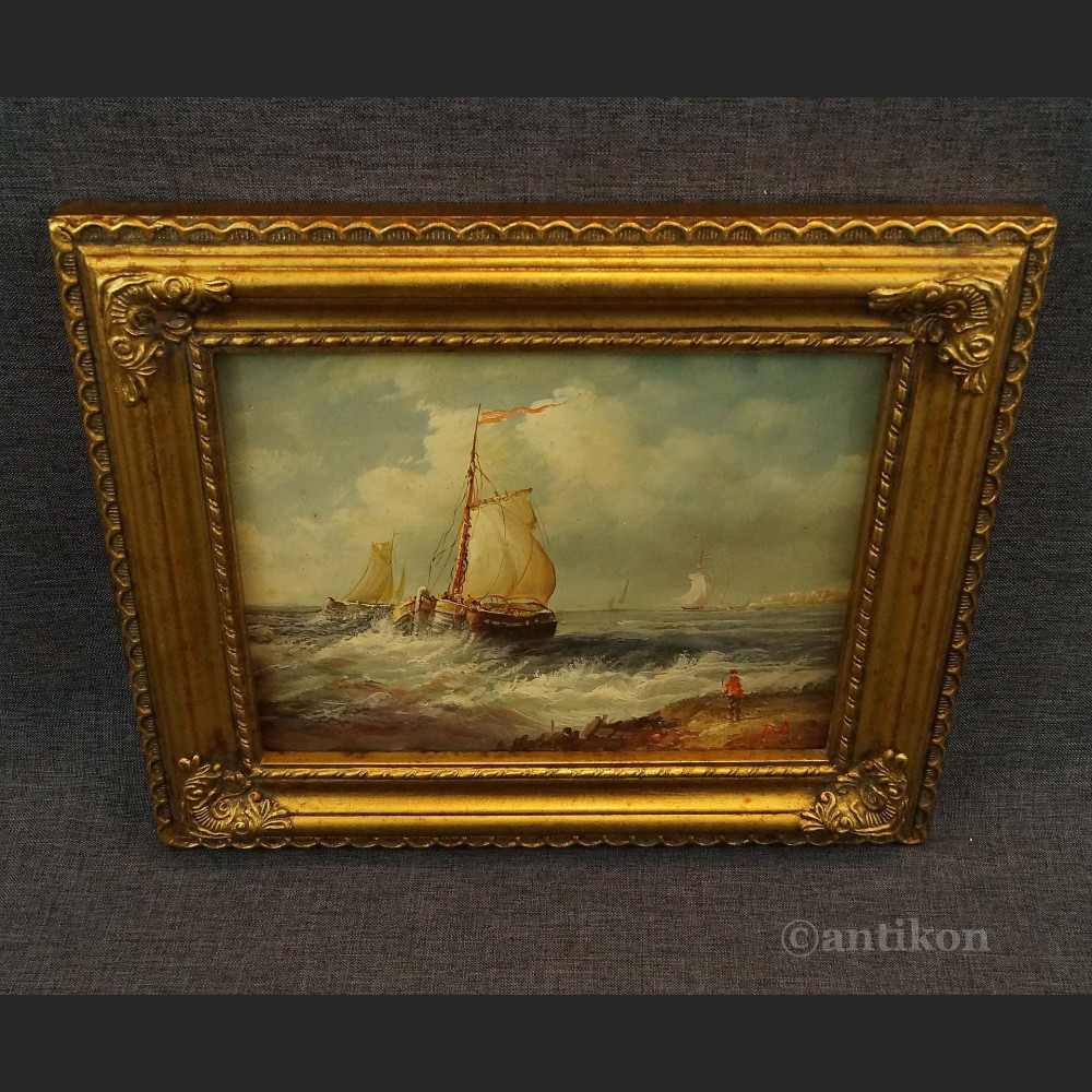 Pejzaż morski w miniaturze olej na desce 