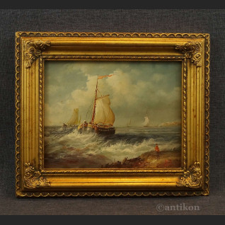 Pejzaż morski w miniaturze olej na desce 