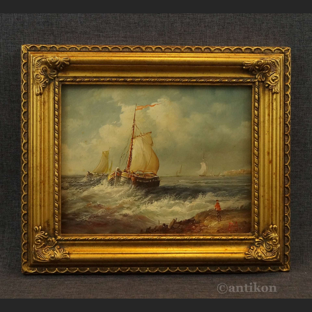 Pejzaż morski w miniaturze olej na desce 