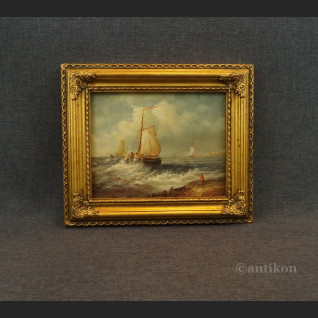 Pejzaż morski w miniaturze olej na desce 