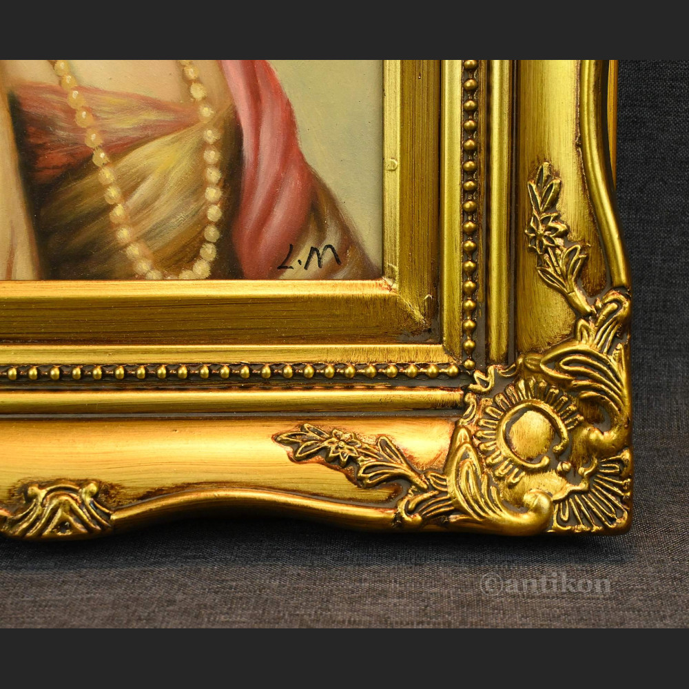 Portret kobiety z perłami obraz Art deco 