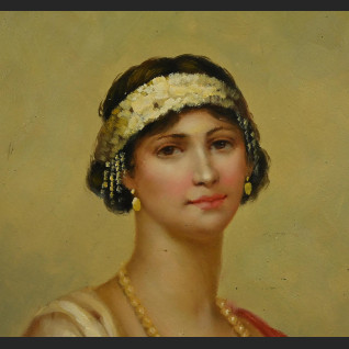 Portret kobiety z perłami obraz Art deco 