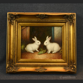 Obraz króliczki olejny w stylowej ramie Obraz króliczki olejny w stylowej ramie