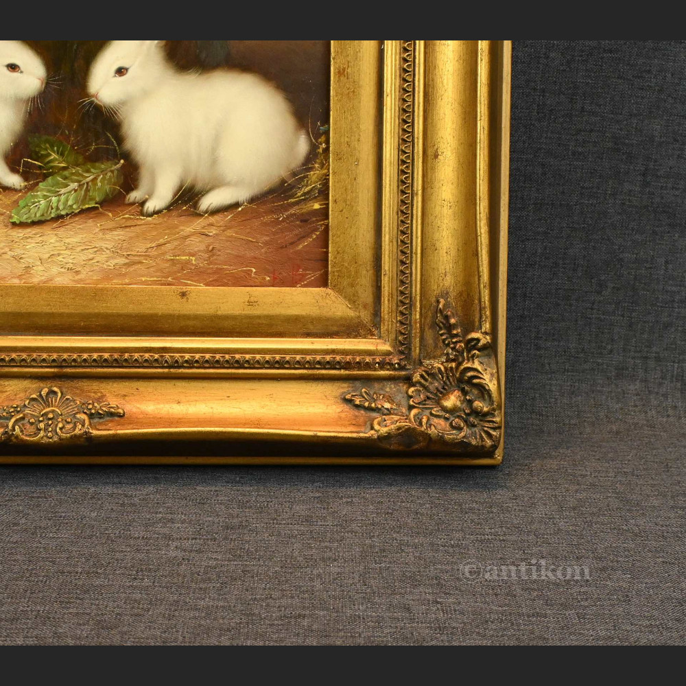 Obraz króliczki olejny w stylowej ramie Obraz króliczki olejny w stylowej ramie