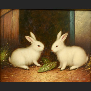 Obraz króliczki olejny w stylowej ramie Obraz króliczki olejny w stylowej ramie