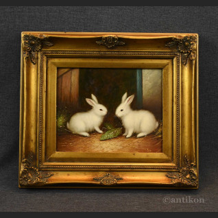 Obraz króliczki olejny w stylowej ramie Obraz króliczki olejny w stylowej ramie