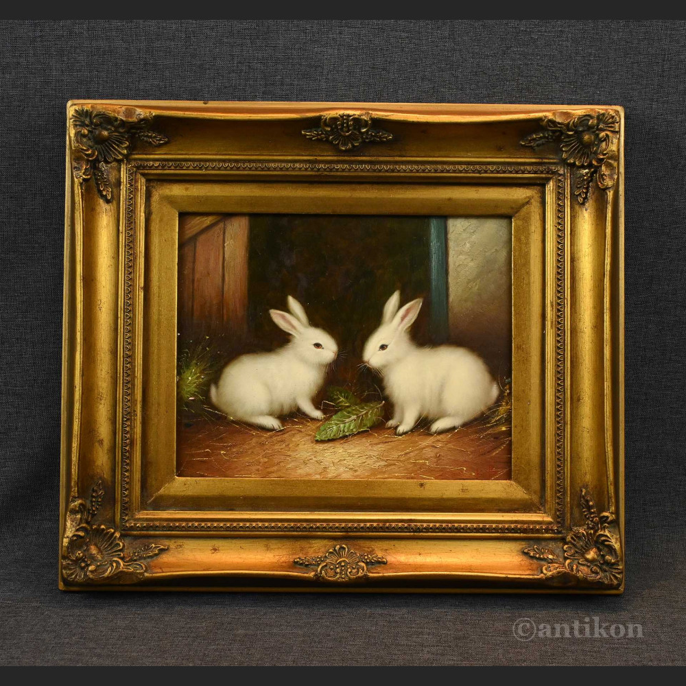 Obraz króliczki olejny w stylowej ramie Obraz króliczki olejny w stylowej ramie