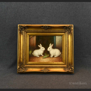 Obraz króliczki olejny w stylowej ramie Obraz króliczki olejny w stylowej ramie