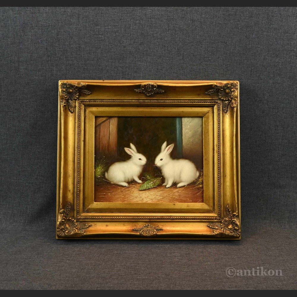 Obraz króliczki olejny w stylowej ramie Obraz króliczki olejny w stylowej ramie