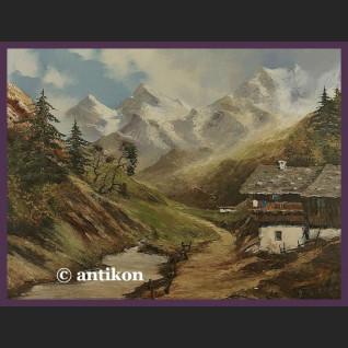 PIĘKNE STARE MALARSTWO TYROLSKI KRAJOBRAZ CUDOWNA RAMA