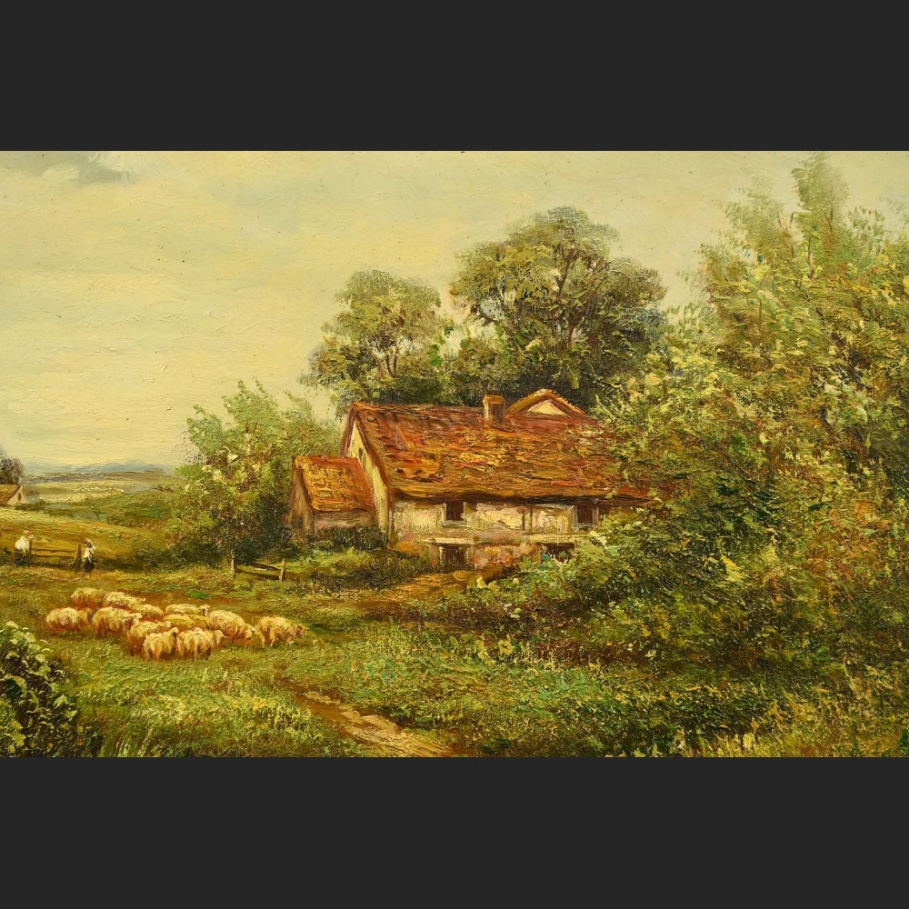 Pejzaż wiejski obraz olejny w ramie Uroki natury Pejzaż wiejski obraz olejny w ramie Uroki natury