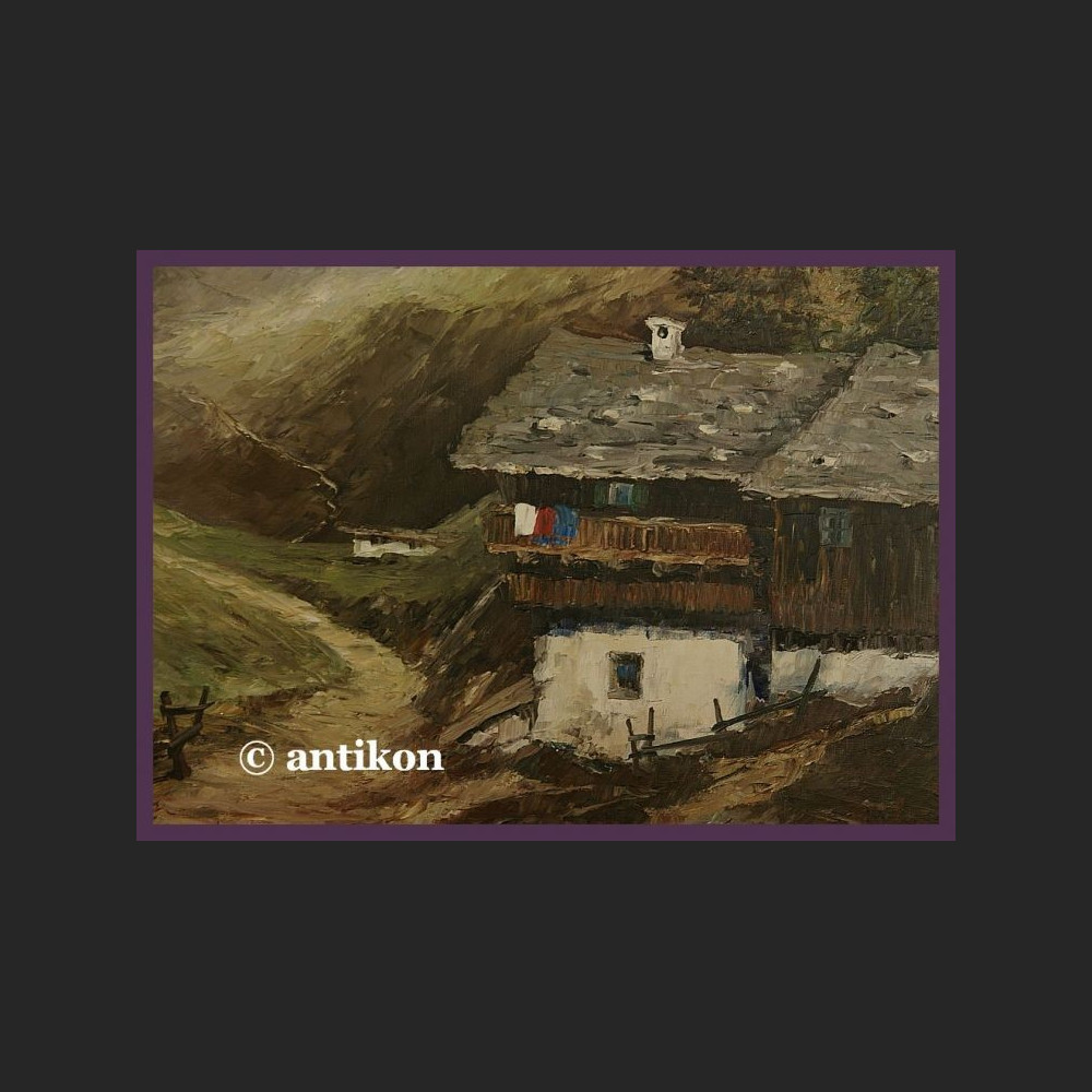 PIĘKNE STARE MALARSTWO TYROLSKI KRAJOBRAZ CUDOWNA RAMA