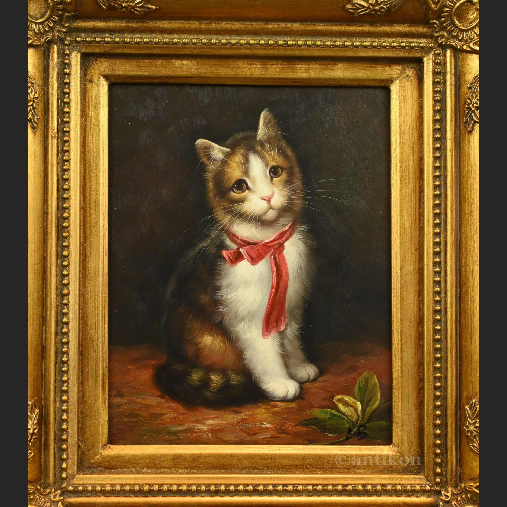 Obraz kota z czerwoną kokardą  Obraz kota z czerwoną kokardą