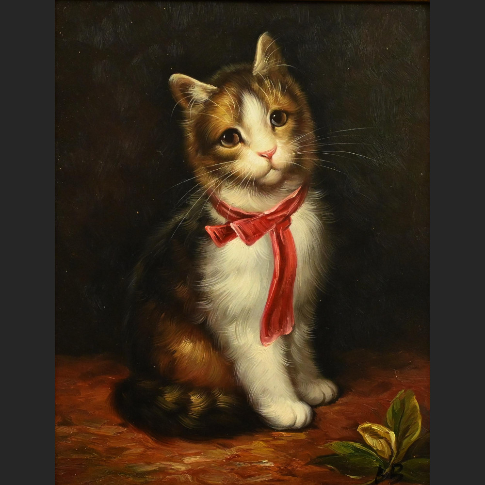 Obraz kota z czerwoną kokardą  Obraz kota z czerwoną kokardą