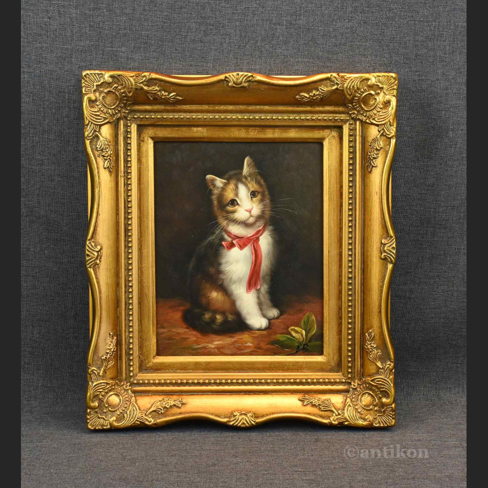 Obraz kota z czerwoną kokardą  Obraz kota z czerwoną kokardą