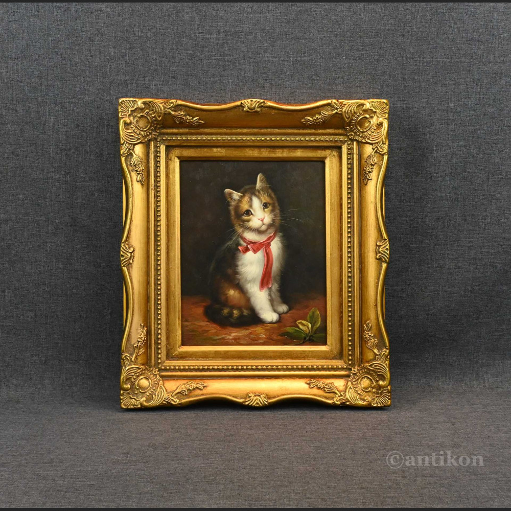 Obraz kota z czerwoną kokardą  Obraz kota z czerwoną kokardą