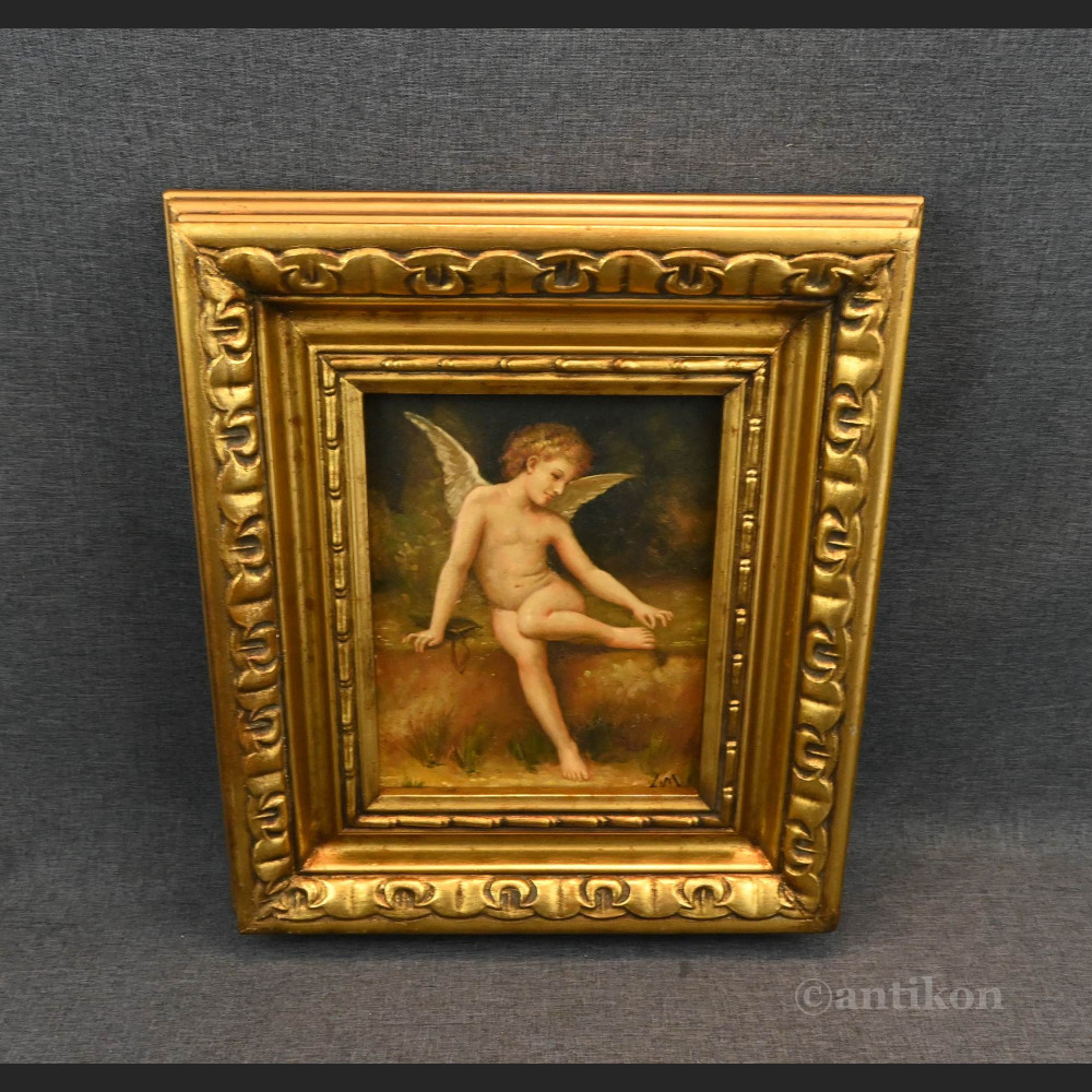 Obraz aniołek kupidyn olejny w złotej ramie Obraz aniołek kupidyn olejny w złotej ramie