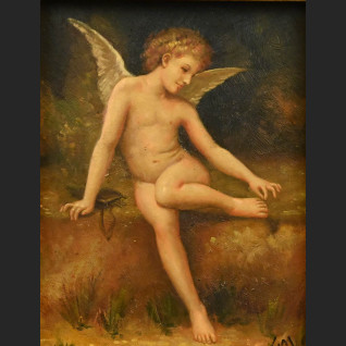 Obraz aniołek kupidyn olejny w złotej ramie Obraz aniołek kupidyn olejny w złotej ramie