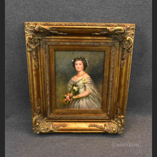 Dama z różami olej na desce 