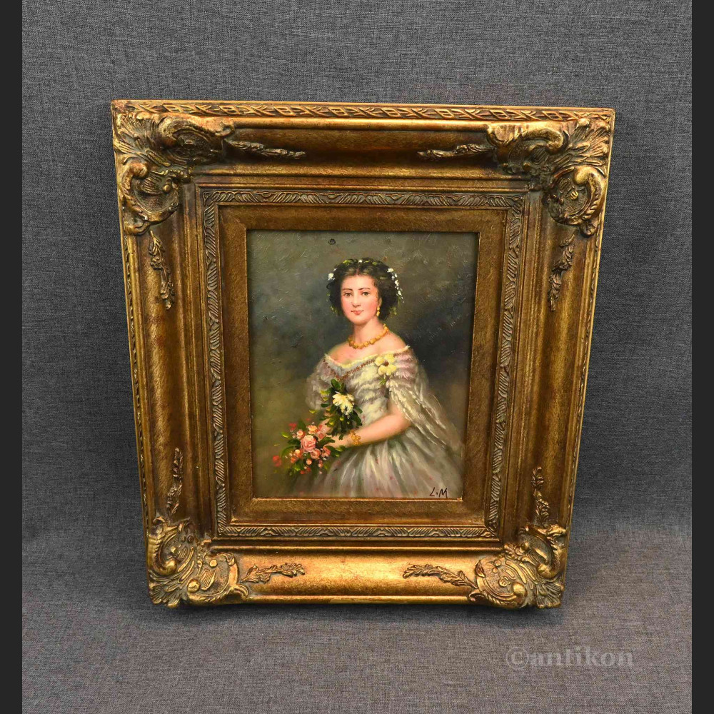 Dama z różami olej na desce 