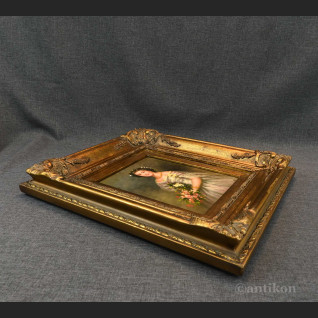 Dama z różami olej na desce 